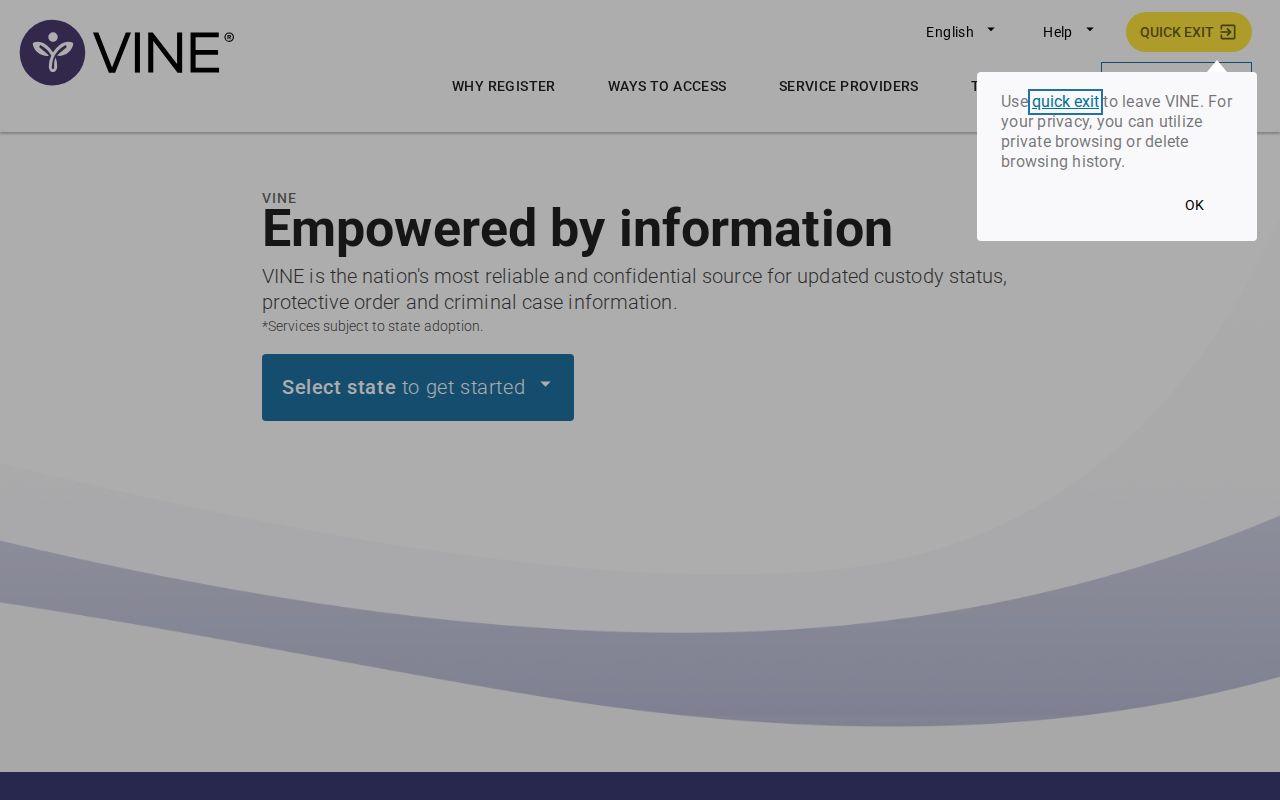 VINELink Get Notified registration route for Claiborne County custody